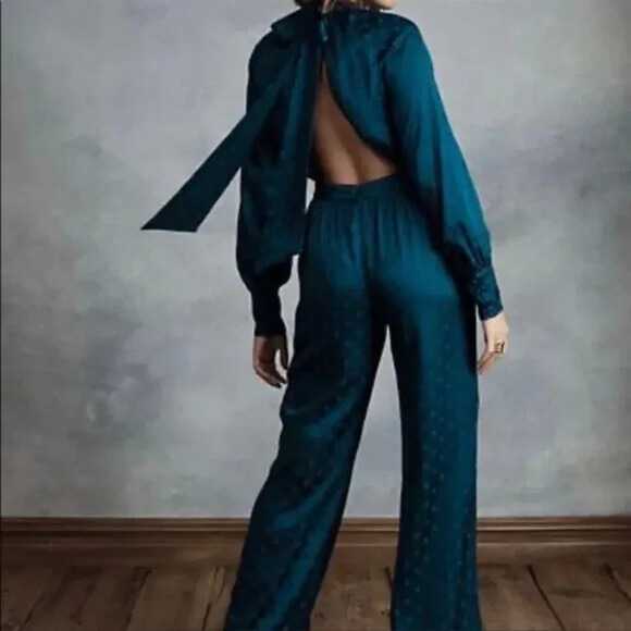 Happy X Nature Kate Hudson Polka Dot Jumpsuit Size 10 Open Back Teal Blue Event - Picture 2 of 15